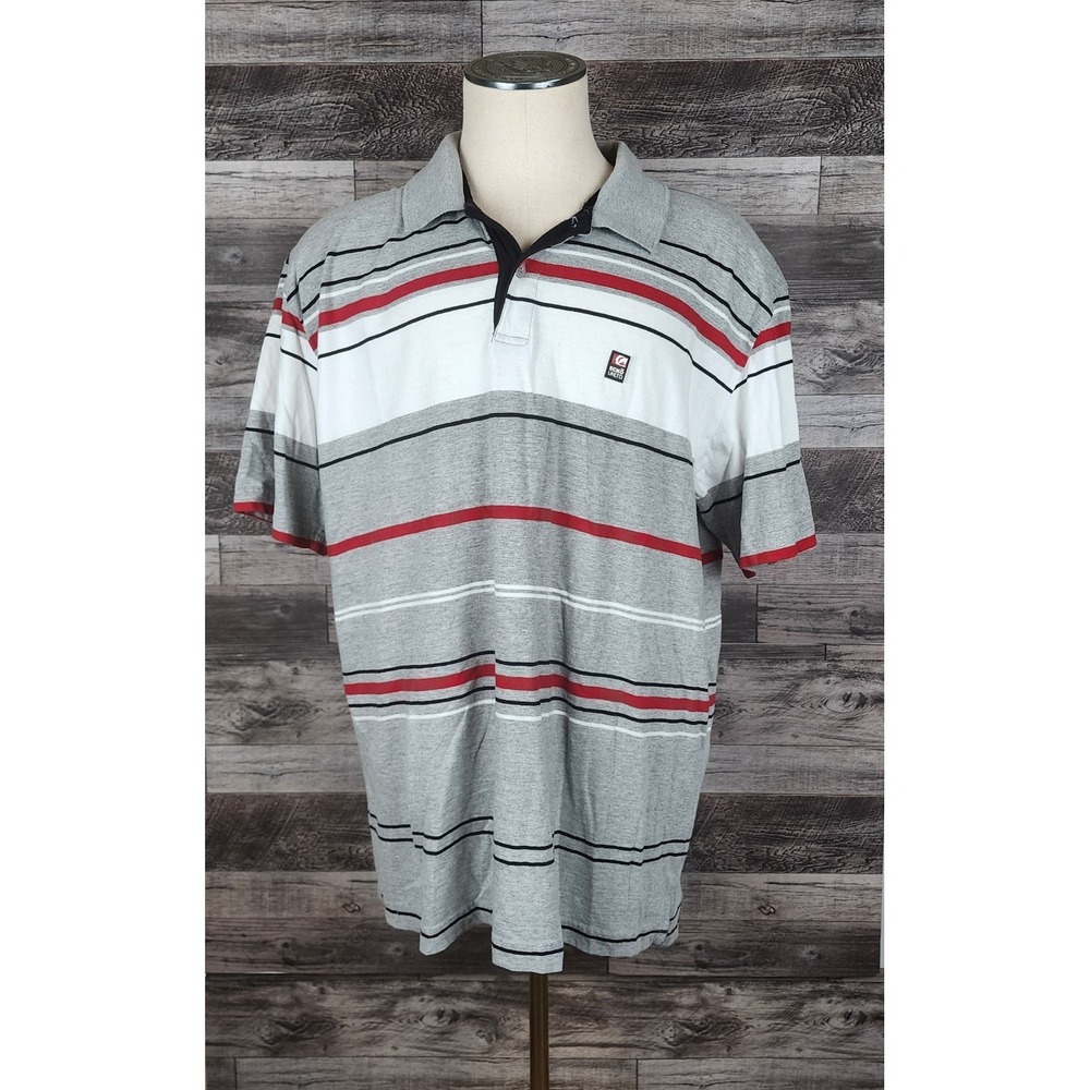 Ecko Unltd Mens XXXL Striped Polo Shirt Gray White Red Short Sleeve Cotton XXX-L